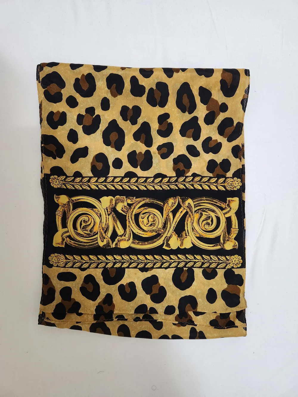 VINTAGE Anne Klein Whimsical Leopard Print Long Scarf in Tan, Black, Gold